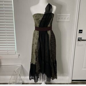 Free People One-Shoulder Black and Green Dress